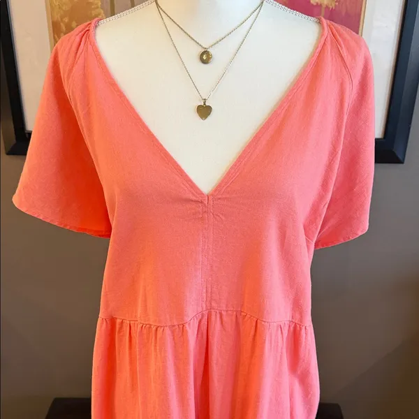 UNIVERSAL THREADS Coral Linen Blend V-Neck Boho Peasant Tiered Midi Dress XXL - Image 2