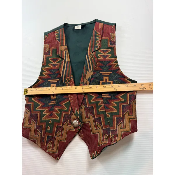 Roughrider‎ Circle T Vintage Southwestern Tapestry Vest Green Red Small 3798 - Image 4