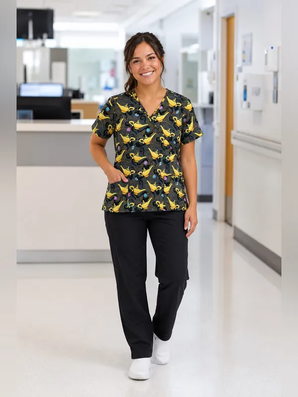 Y2K Vintage Disney Aladdin Magic Lamp Scrub Top XL Nurse Uniform pediatrics - Image 3