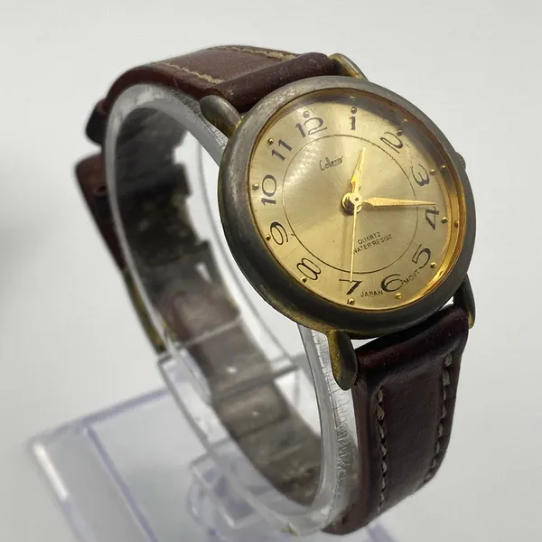Elegant Collezio Ladies Quartz Watch - Gold Dial & Brown Leather Strap - Image 2