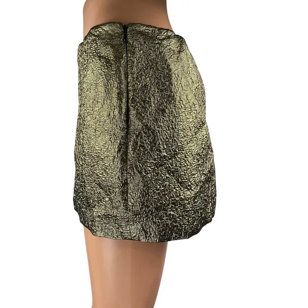 Abercrombie & Fitch Gold Metallic Crinkled Mid Rise Side Zip Mini A-line Skirt S - Image 2