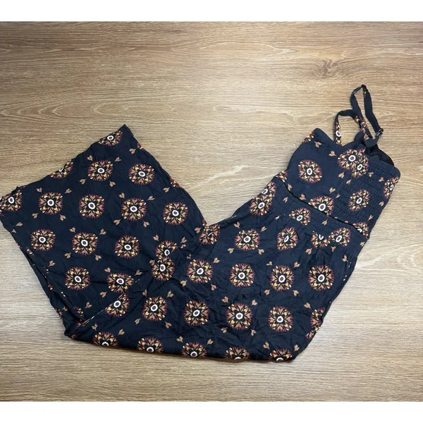 Torrid Jumpsuit Womens XL Black Batik Sun Tie Front Culotte Rayon Boho Festival - Image 11