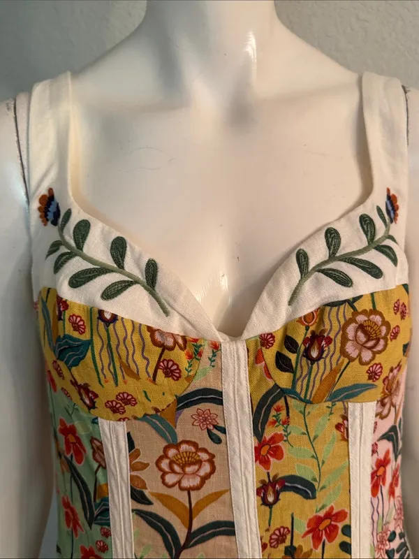 Christian Lacroix Linen Floral Midi Dress | Yellow, Mint & Pink | Size 6🌼💗 - Image 12