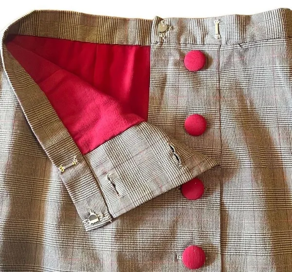Brown Red Plaid Womens Small Custom Made Peplum Button Up Retro 1951 Suit OOAK - Image 13