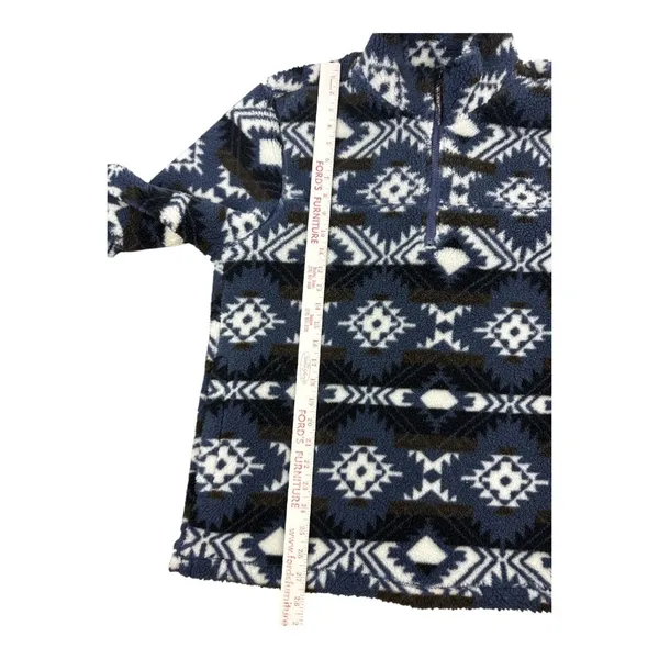 Mountain and Isles Aztec Print 1/4 Zip Fleece Pullover Blue Black Mock Neck M - Image 7