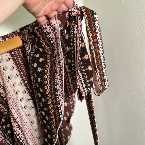 Women's True Wrap Maxi Skirt White Black Brown Pink Floral Geometric Boho Gypsy - Image 6