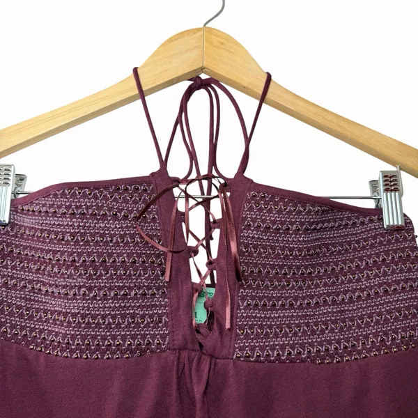 Y2K Hollister Beaded Babydoll Tiered Halter Top Womens L Burgundy Fairycore - Image 4