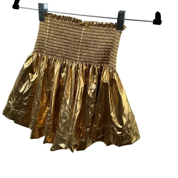 Queen‎ of Sparkles Gold Metallic Smocked High Waist Flared Shorts Womens XS - Image 13