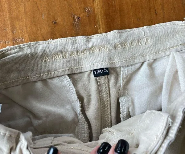American Eagle size 4 cream tan mom Paperbag pants school uniform neutral - Image 5