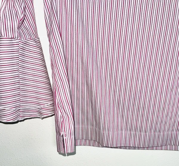 White House | Black Market White & Pink Striped Bell Sleeve V-neck Popover Top - Image 5