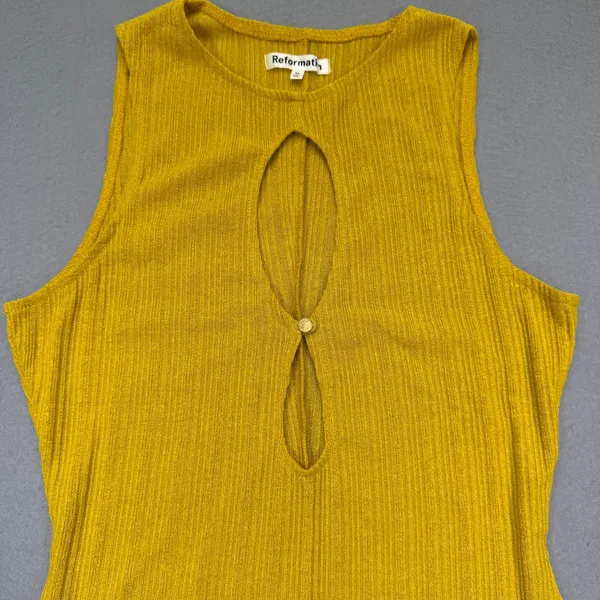 Reformation Ribbed Maxi Dress Mustard Yellow Keyhole Cutout Sleeveless Size M - Image 3