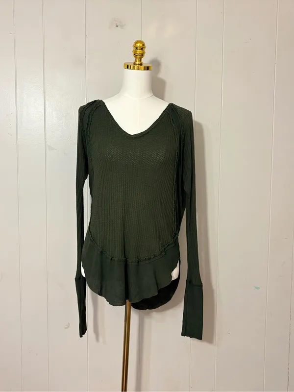 Free People We The Free Catalina Thermal Top Olive Green Long Sleeve XS - Image 2