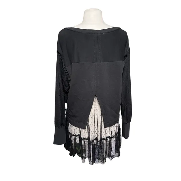 ANTHROPOLOGIE Women’s Boho Black Tulled Pullover Split Back Sweatshirt - Image 7