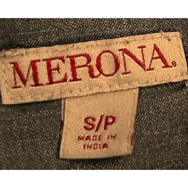 Merona Women's‎ Blue Jean Quarter Button Pullover Hi-Lo Long Sleeve Shirt Size S - Image 3