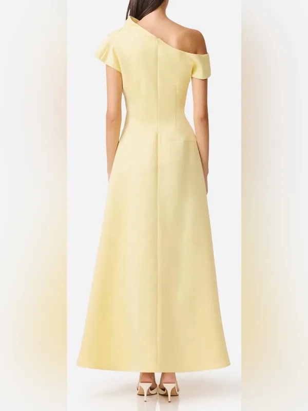 NEW Elliatt Marissa One-Shoulder Asymmetric Hem Duchess Satin Yellow Gown Sz L - Image 4