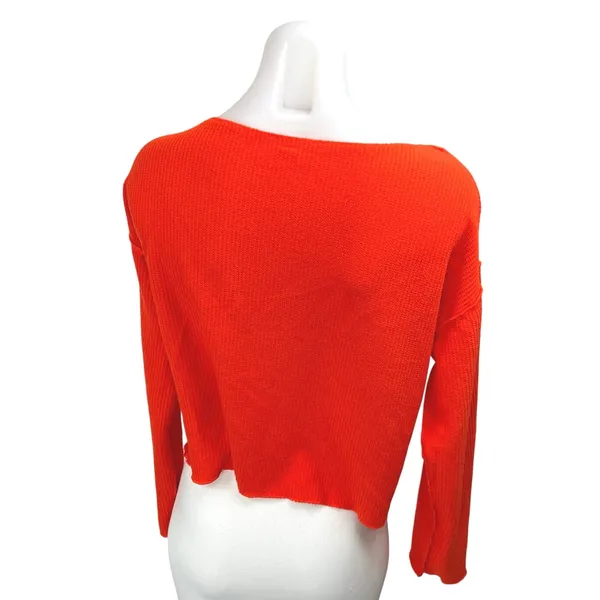 Anthropologie Orange Waffle Knit Long Sleeve Pocket Crop Sweater Top Size XS - Image 2