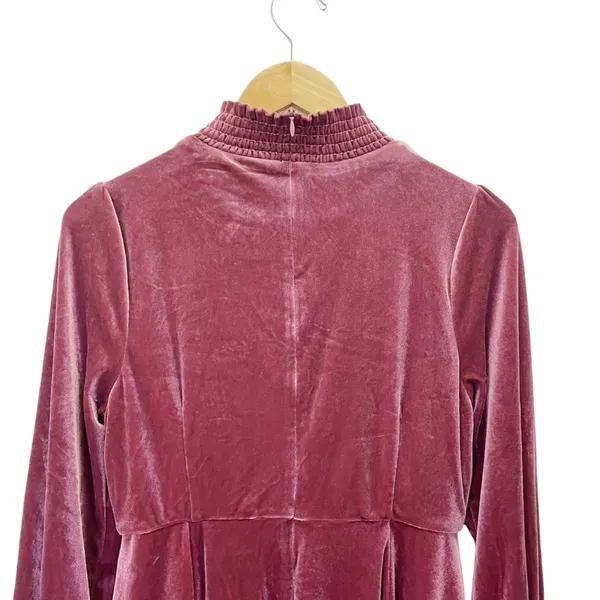 Baltic Born Velvet Smocked Neck Mini Dress Mulberry Long Sleeve Holiday Medium - Image 7