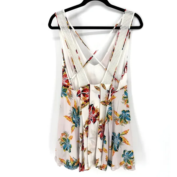 Free People Mini Dress Floral Two Tone S White Boho Tropical Strappy Sun Dress - Image 5