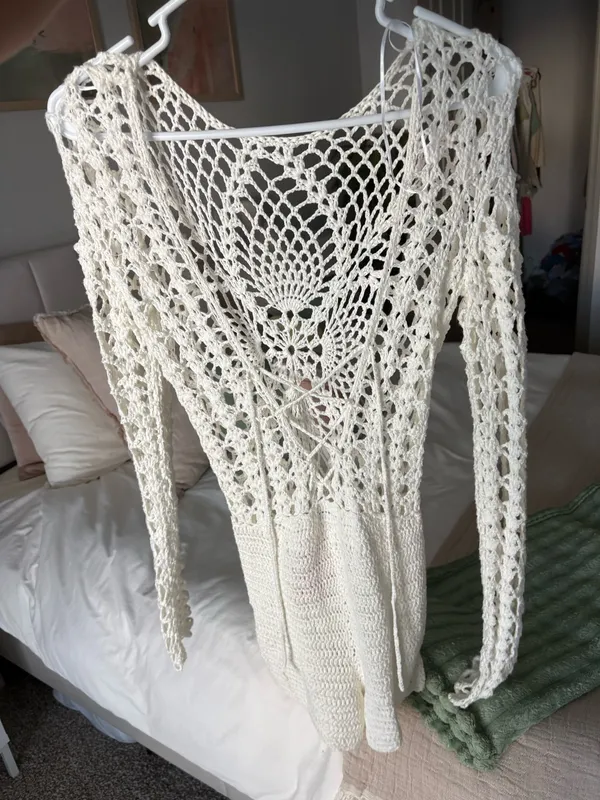 Vintage Crochet Romper White Size M - Image 2