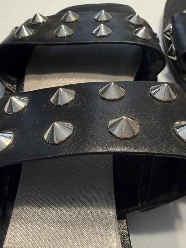 MF BOLIV Black Studded Double-Strap Slide Sandals Size 7 - Image 2