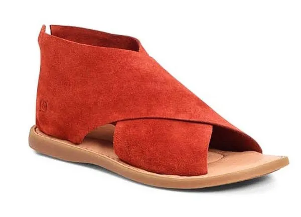 Born Iwa Red Aragosta Suede Leather Distressed Crossover Burnt Orange Sandals 6 - Image 4
