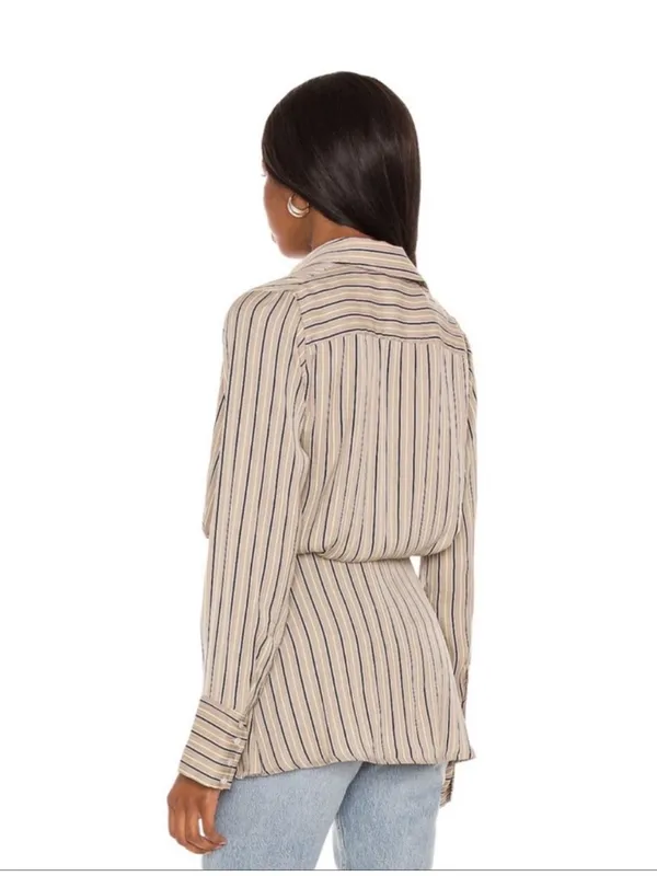 Free People Arlo Wrap Plunge Neckline Striped Long Sleeve Top Blouse Small - Image 2