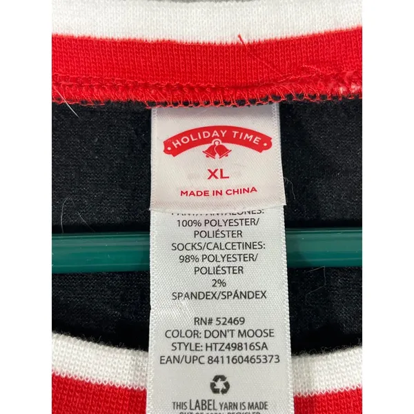 Holiday Time Velveteen Moose Graphic PJ Set Women XL Black‎ Joggers Red Trim Fun - Image 10
