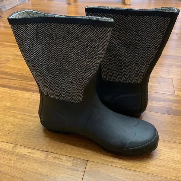 Chooka Classic Mid Cafe‎ Racer Herringbone Black Rain Boots Womens 10 Waterproof - Image 3