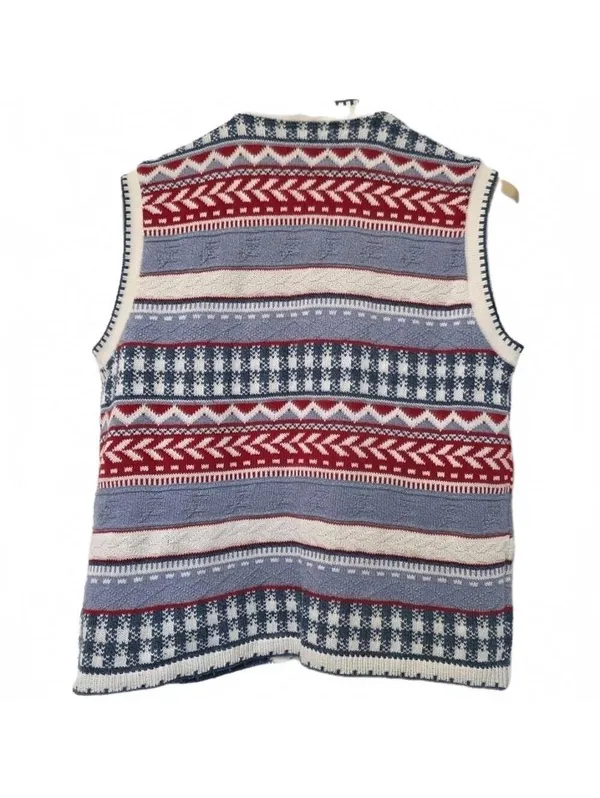 Vintage Fisherman Nostalgic Sweater Vest Womens Size Med Patriotic Blue quilt - Image 2