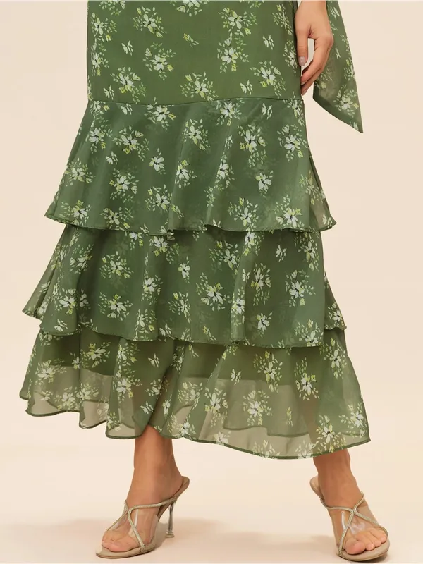 Rihoas Green Floral Ruffled Cold-Shoulder Maxi Dress - Image 6