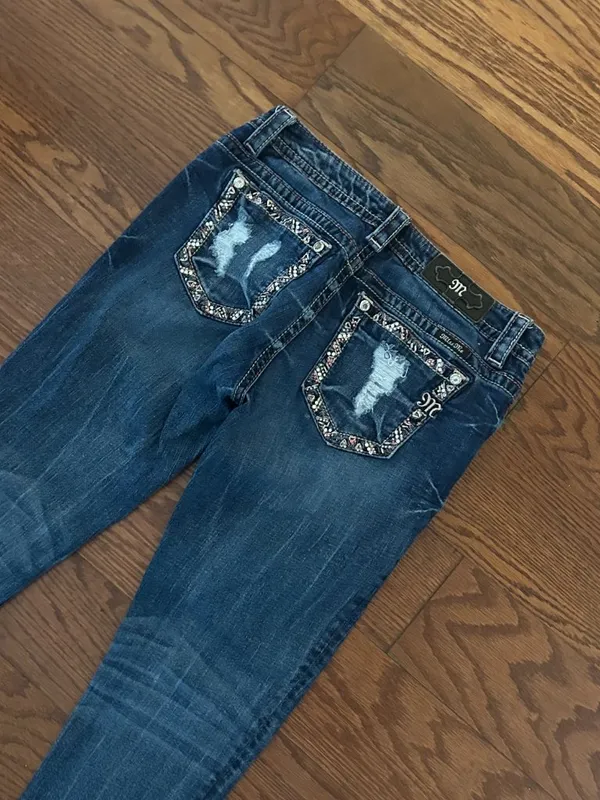 Miss Me Signature Skinny Beaded Sequin Embroidered Jeans Size 29 Y2K - Image 13