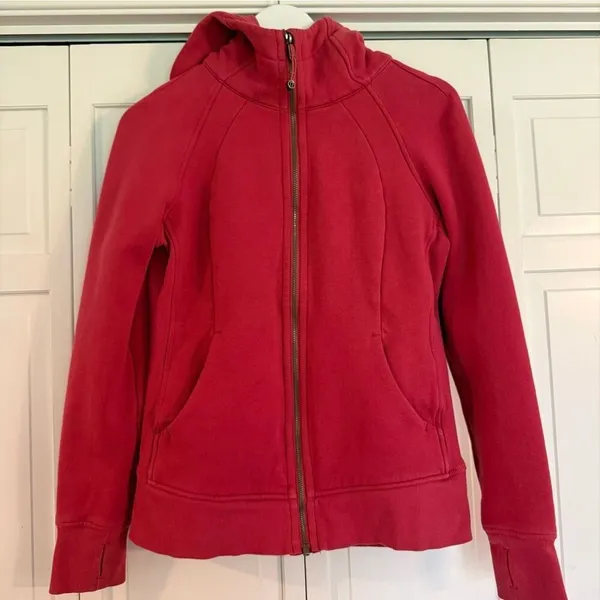 Lululemon rasberry pink scuba fleece fill zip with hood size 8 - Image 2