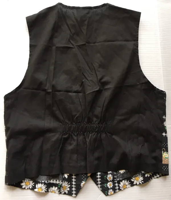 Blair Vintage 90s Black Daisy Vest Gingham Flower Basket M Grandmacore - Image 3