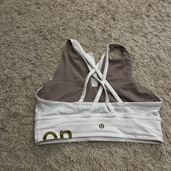 High Neck Energy Long Line Limited Edition White And Gold Logo Sport Bra Size 6 - Image 2