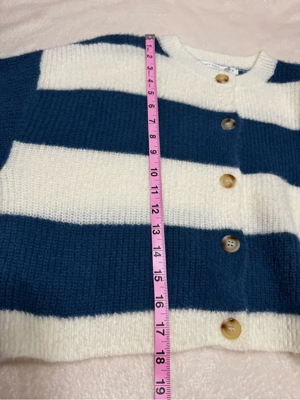 Altar'd State Blue and Cream Striped Button-Front Cropped Cardigan Size Small - Image 7