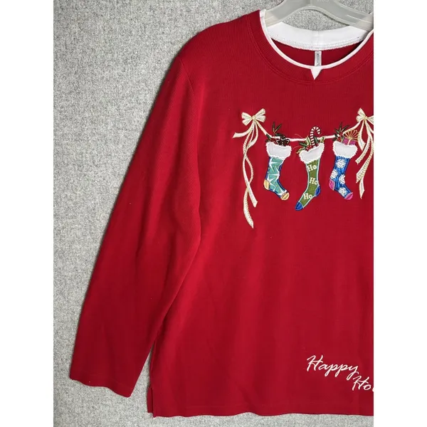 Vintage White Stag XL Sweatshirt Womens Christmas‎ Holiday Stockings Red Top - Image 14