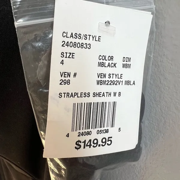David’s Bridal NWT Jules and Cleo Crepe Black Strapless Evening Gown Embellished - Image 7