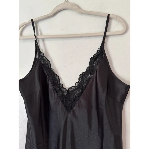 INC Intimates Black Satin Lace V Neck Camisole Nightgown Slip Dress Size Medium - Image 3