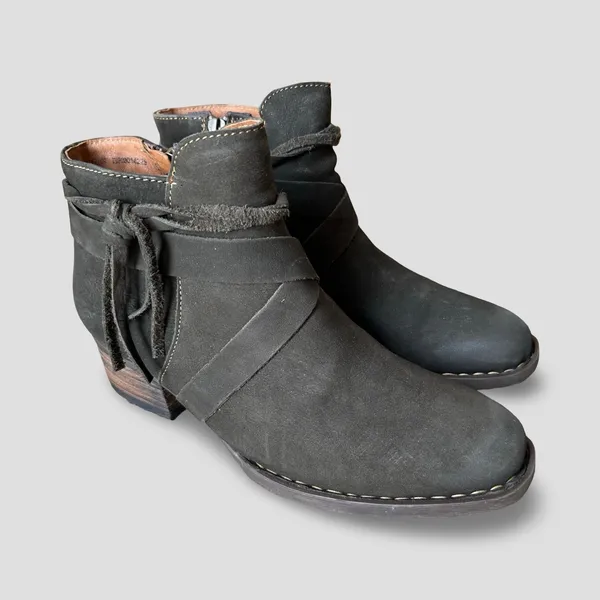 Börn Montilla Leather Ankle Boots Brown Distressed Western Boho Zip Womens 8.5 M - Image 4
