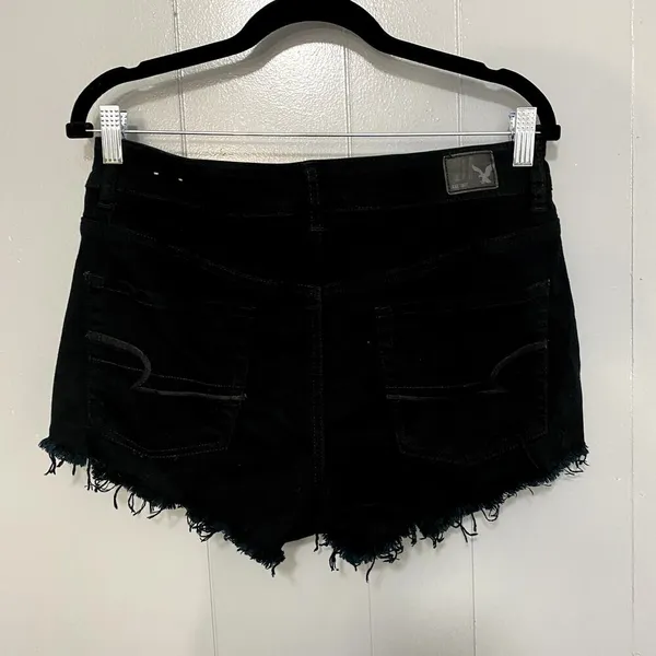 American Eagle Black Distressed Cut Off Hi-Rise Festival Jean Shorts 10 - Image 3