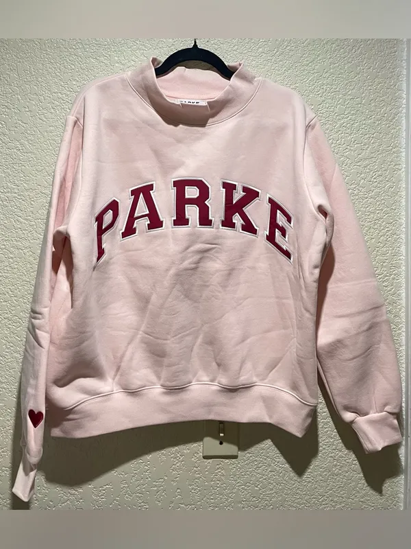 PARKE Valentine’s Varsity Mockneck Crewneck Pullover Sweatshirt Peony Crimson S - Image 4