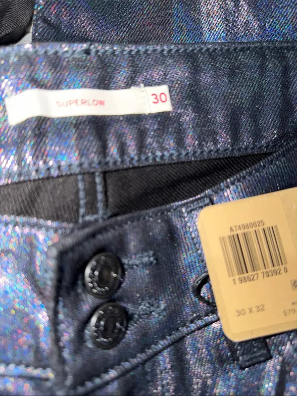 NWT Levi's Superlow Loose Jeans In Luminous Night Shiny SZ-30 - Image 9