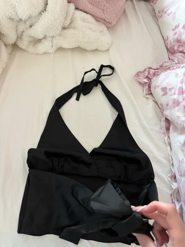 Urban Outfitters Satin Halter Black Top - Image 2