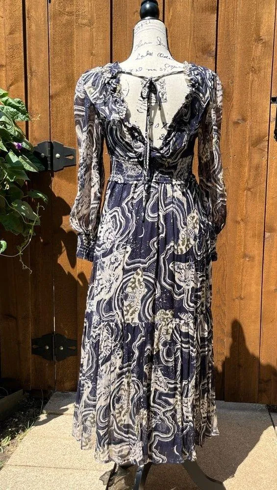 Painter Johnson for V-neck Textured Midi Dress Navy Size XSP NWT - Image 3