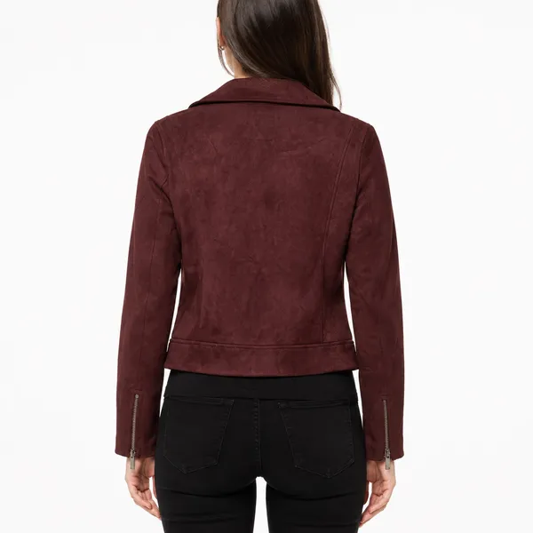 Old Navy Women’s Medium Burgundy Faux Suede Moto Biker Jacket Zip Cuffs - Image 2