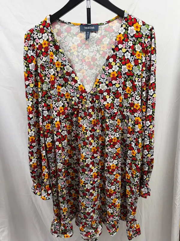 Modcloth Women's XL Ever So Sweetly Colorful‎ Floral Long Sleeve Babydoll Dress - Image 3