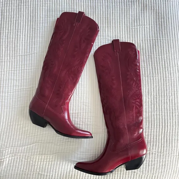 Free People Jeffrey Campbell Knee High Red Cowboy Boots - Image 2