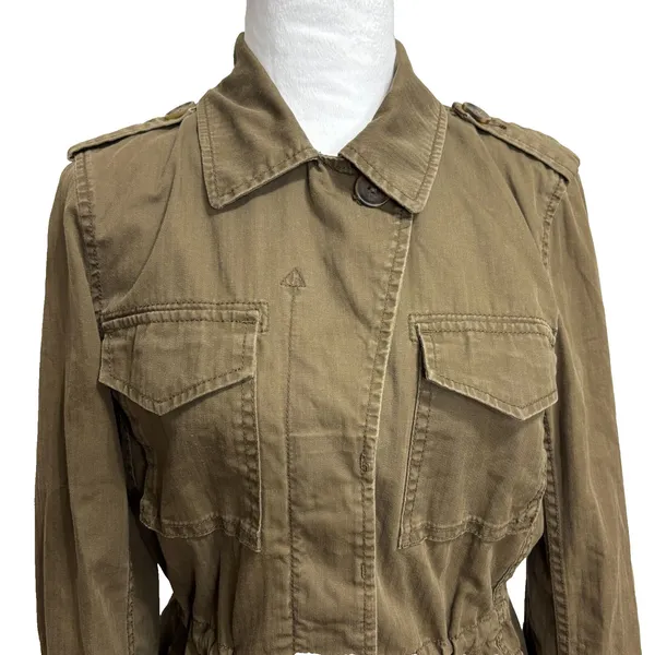 J.‎ Crew Jacket Brown Button Up Lightweight Utility Drawstring Waist Military S - Image 10