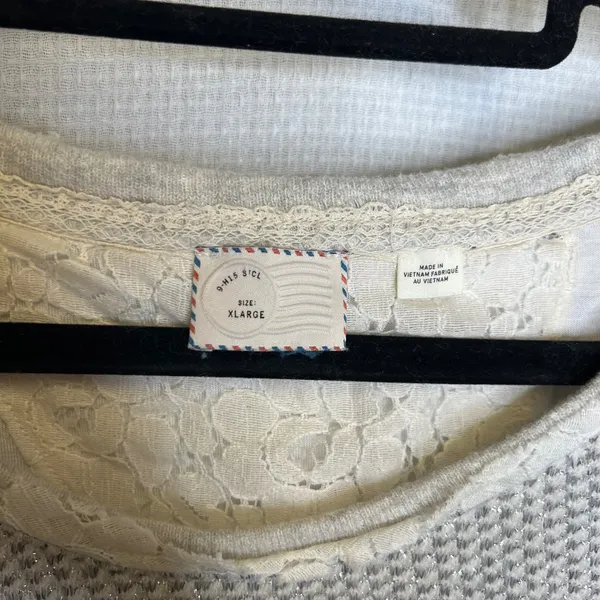 Postmark Gray Shimmer Waffle Knit Lace Trim Raglan Top Womens XL 3/4‎ Sleeve - Image 6