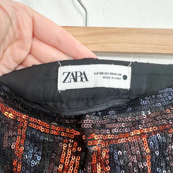Zara | Sparkle Sequins Flare Wide Leg Pants Striped‎ Black Red - 3440/251/800 - Image 10